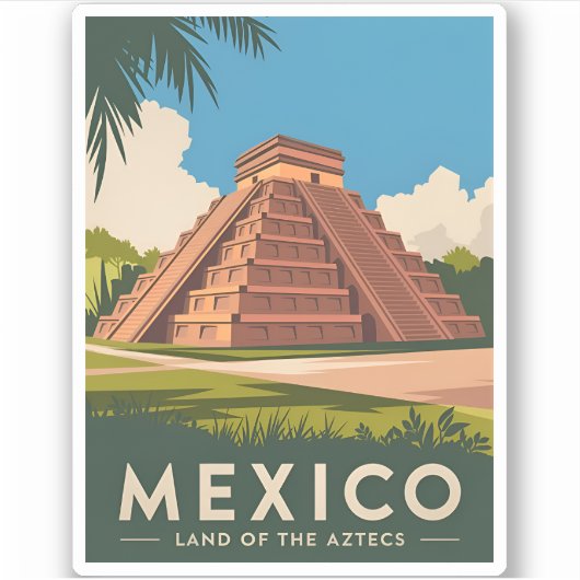 Vintage Reizen Mexico Azteekse Piramide Retro Grap Sticker (Voorkant)