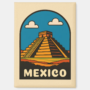 Vintage Reizen Mexico Azteekse Piramide Retro Schi Magneet