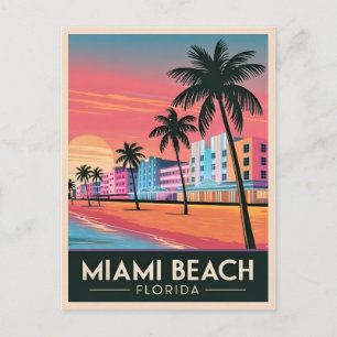 Vintage Reizen Miami Beach Florida Sunset Seaside Briefkaart