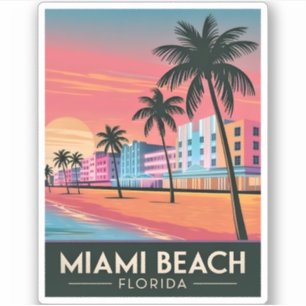 Vintage Reizen Miami Beach Florida Sunset Seaside Sticker