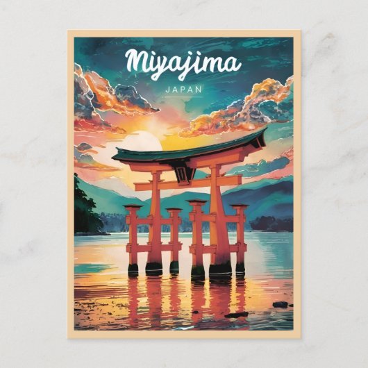 Vintage reizen Miyajima eiland Japan Retro Sunset Briefkaart (Voorkant)