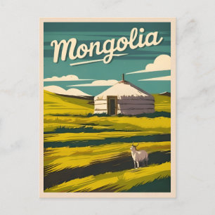 Vintage reizen Mongolië Yurt Retro Graphic Briefkaart