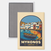 Vintage Reizen Mykonos Griekenland Eiland Seaside  Magneet (Voorkant / Achterkant)