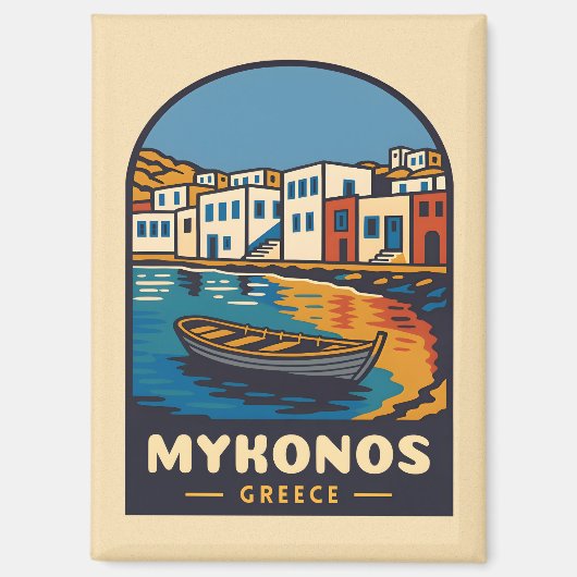 Vintage Reizen Mykonos Griekenland Eiland Seaside  Magneet (Voorkant)