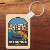 Vintage Reizen Mykonos Griekenland Eiland Seaside  Sleutelhanger (Achterkant)