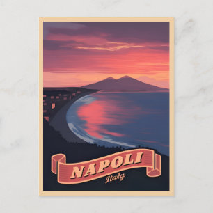 Vintage Reizen Napels Italië Sunset Retro Schilder Briefkaart