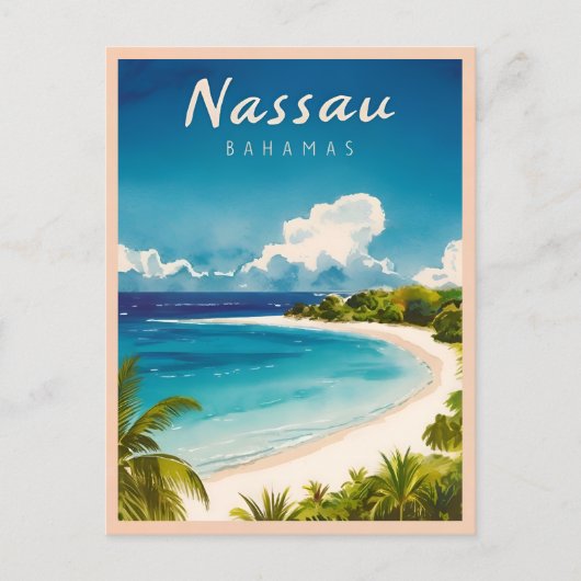 Vintage Reizen Nassau Bahamas Beach Retro Schilder Briefkaart (Voorkant)
