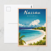 Vintage Reizen Nassau Bahamas Beach Retro Schilder Briefkaart (Voorkant / Achterkant)