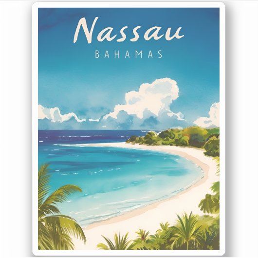 Vintage Reizen Nassau Bahamas Beach Retro Schilder Sticker (Voorkant)