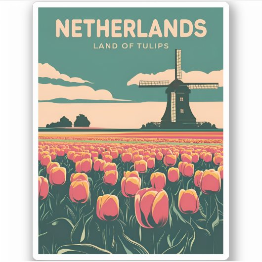 Vintage Reizen Nederland Tulpen Retro Graphic Sticker (Voorkant)