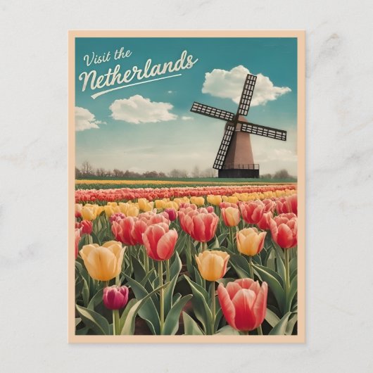 Vintage Reizen Nederland Tulpen Retro Schilderacht Briefkaart (Voorkant)