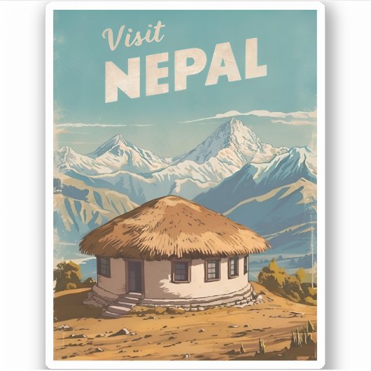 Vintage reizen Nepal Himalaya Retro Schilderachtig Sticker (Voorkant)