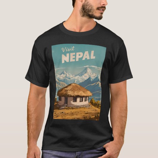 Vintage reizen Nepal Himalaya Retro Schilderachtig T-shirt (Voorkant)