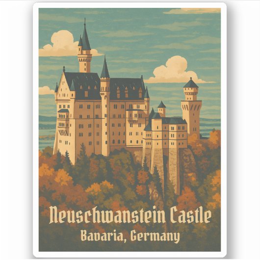 Vintage Reizen Neuschwanstein Kasteel Duitsland Re Sticker (Voorkant)