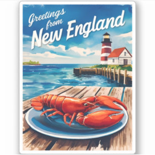 Vintage reizen New England Kustretro Schilderachti Sticker