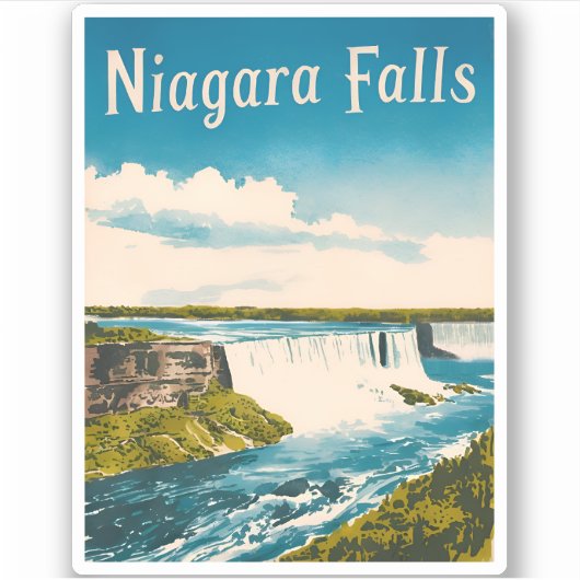 Vintage Reizen Niagara Herfsten Retro Schilderacht Sticker (Voorkant)
