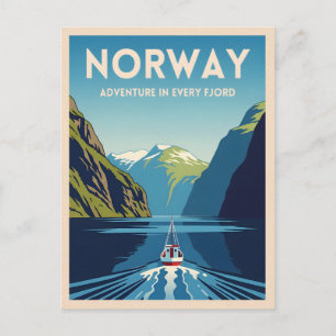Vintage Reizen Noorwegen Fjord Retro landschap Briefkaart