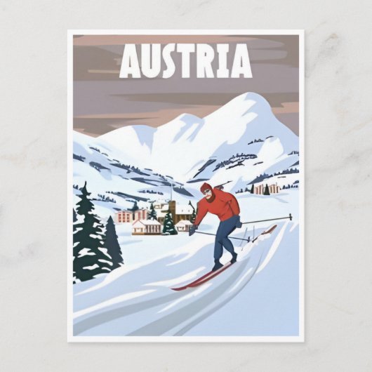 Vintage Reizen Oostenrijk winter skigebied kunst Briefkaart (Voorkant)