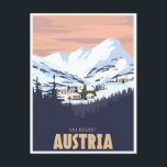 Vintage Reizen Oostenrijk winter skigebied kunst Briefkaart<br><div class="desc">,  retro,  reizen,  modern,  waterverf,  klassiek,  Oostenrijk,  winter,  skigebied, </div>