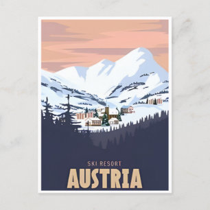 Vintage Reizen Oostenrijk winter skigebied kunst Briefkaart