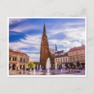 vintage reizen Osijek Kroatië stadskathedraal Briefkaart