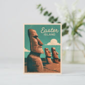 Vintage Reizen Paaseiland Moai Beelden Retro Briefkaart (Staand voorkant)