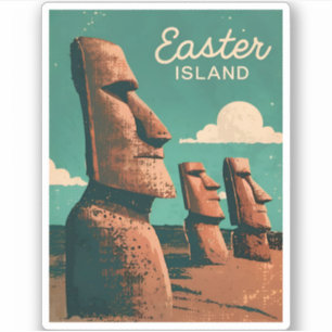 Vintage Reizen Paaseiland Moai Beelden Retro Sticker