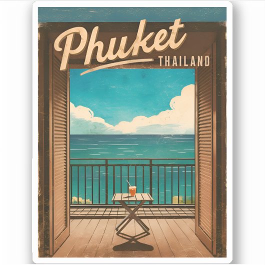 Vintage Reizen Phuket Thailand Retro Schilderachti Sticker (Voorkant)
