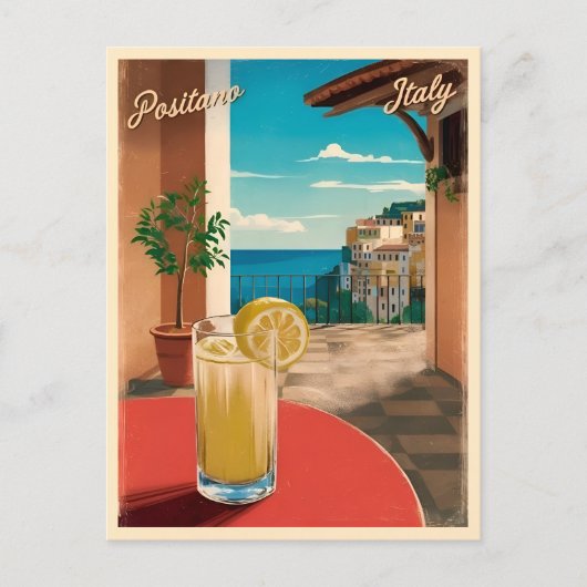 Vintage reizen Positano Italië Retro Schilderachti Briefkaart (Voorkant)