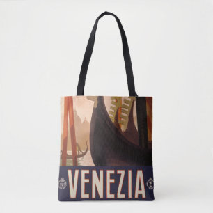 Vintage Reizen Poster met een gracht in Venetië Tote Bag