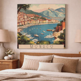 Vintage Reizen Poster met uitzicht op Monaco haven Canvas Afdruk