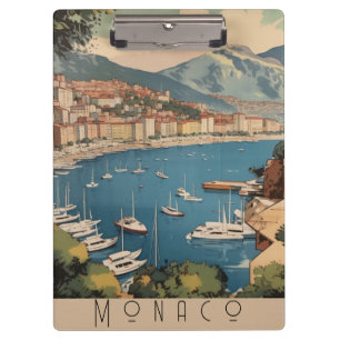 Vintage Reizen Poster met uitzicht op Monaco haven Klembord