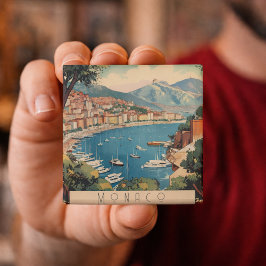 Vintage Reizen Poster met uitzicht op Monaco haven Magneet