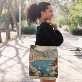Vintage Reizen Poster met uitzicht op Monaco haven Tote Bag