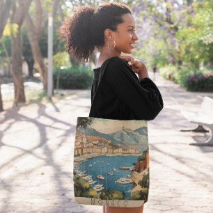 Vintage Reizen Poster met uitzicht op Monaco haven Tote Bag