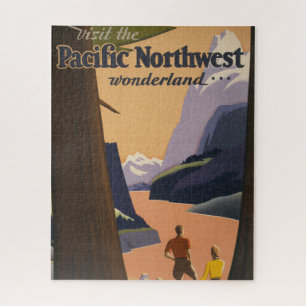 Vintage Reizen Poster met uitzicht over de bergen Legpuzzel