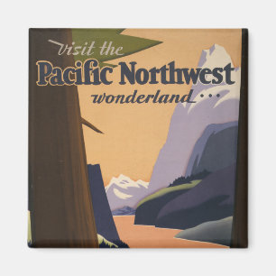 Vintage Reizen Poster met uitzicht over de bergen Magneet