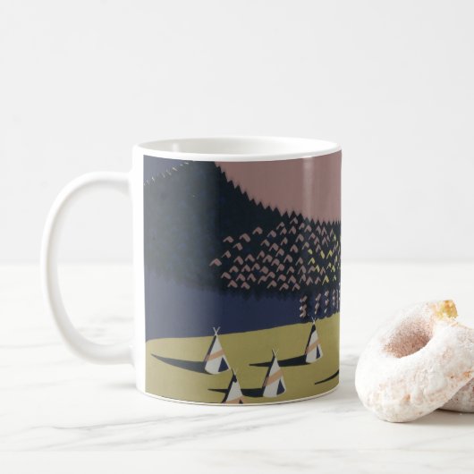 Vintage Reizen Poster Promoting Reizen naar Montan Koffiemok (Met donut)