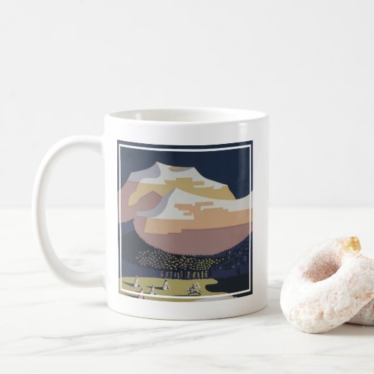 Vintage Reizen Poster Promoting Reizen naar Montan Koffiemok (Met donut)