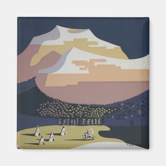 Vintage Reizen Poster Promoting Reizen naar Montan Magneet (Voorkant)