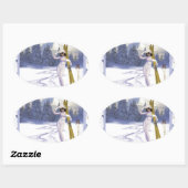 Vintage reizen poster, Ski Italië Ovale Sticker (Vel)