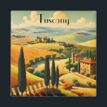 Vintage Reizen Poster Toscane platteland Magneet<br><div class="desc">vintage reizen poster van het platteland in Toscane Italië met cipressen,  glooiende gouden heuvels en afgelegen huizen</div>