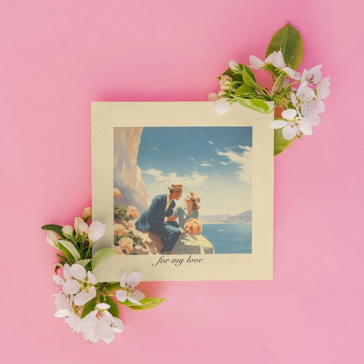 Vintage Reizen Poster, Valentijn aanpasbaar Vierkante Visitekaartjes