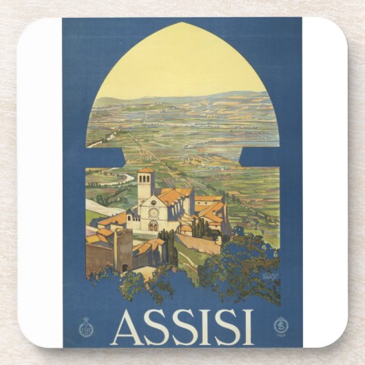 Vintage Reizen Poster van Assisi, Italië Bier Onderzetter (Voorkant)