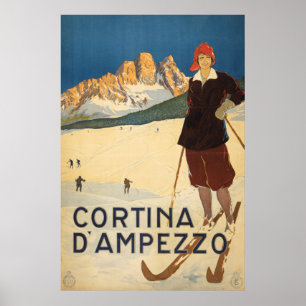 Vintage Reizen Poster van Cortina d'Ampezzo, Itali
