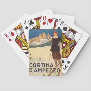 Vintage Reizen Poster van Cortina d'Ampezzo, Itali Pokerkaarten