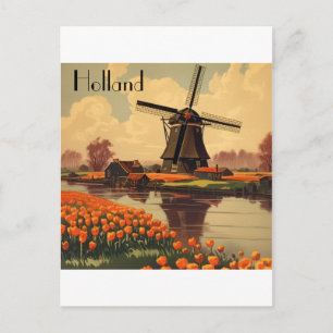 Vintage Reizen Poster van Nederland, tulpen en mol Briefkaart