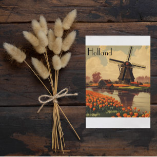Vintage Reizen Poster van Nederland, tulpen en mol Briefkaart
