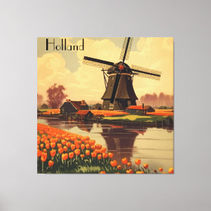 Vintage Reizen Poster van Nederland, tulpen en mol Canvas Afdruk