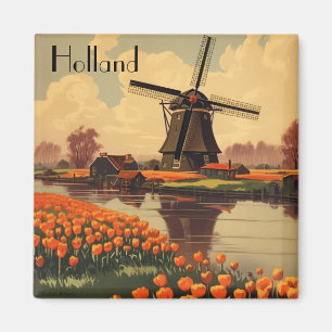 Vintage Reizen Poster van Nederland, tulpen en mol Magneet